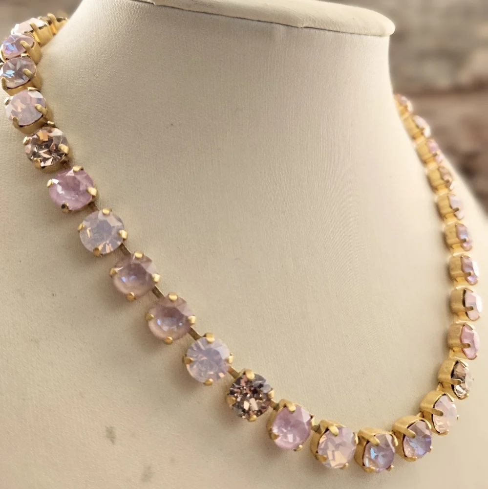 A Ballerina Babe Pink In Austrian Crystals Set On Gold Plated Necklace